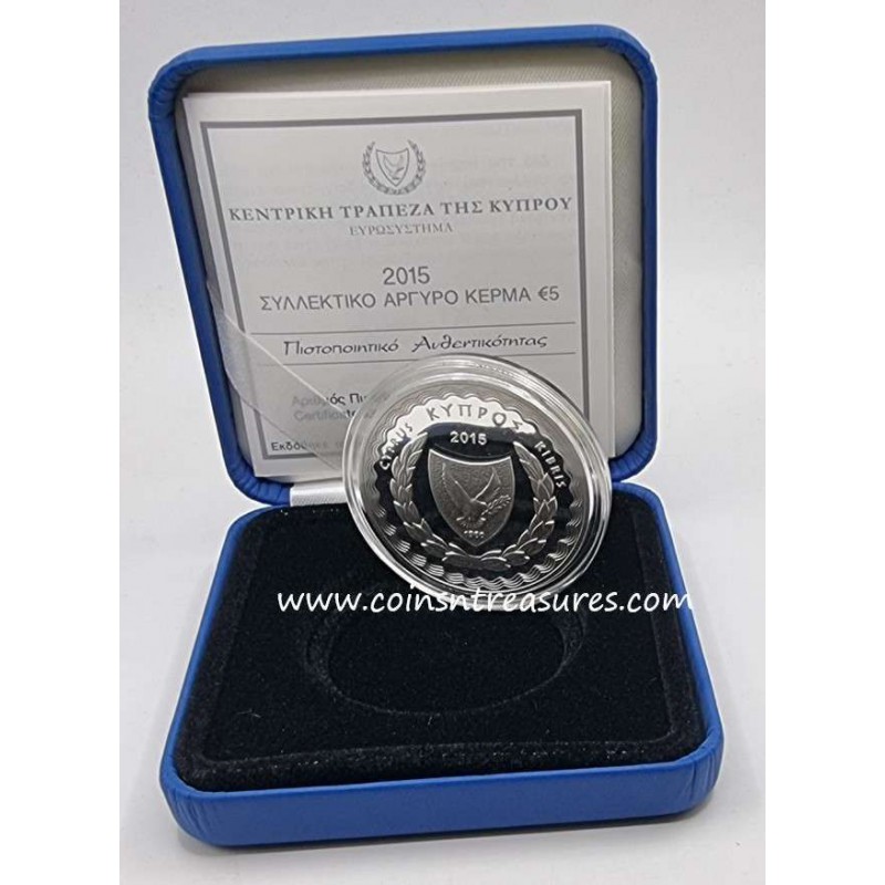 CYPRUS 2015 SILVER PROOF COIN 5 EURO GODDESS APHRODITE WORLD COINS