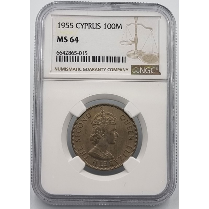 CYPRUS 100 MILS COIN 1955 PCGS MS64 WORLD COINS