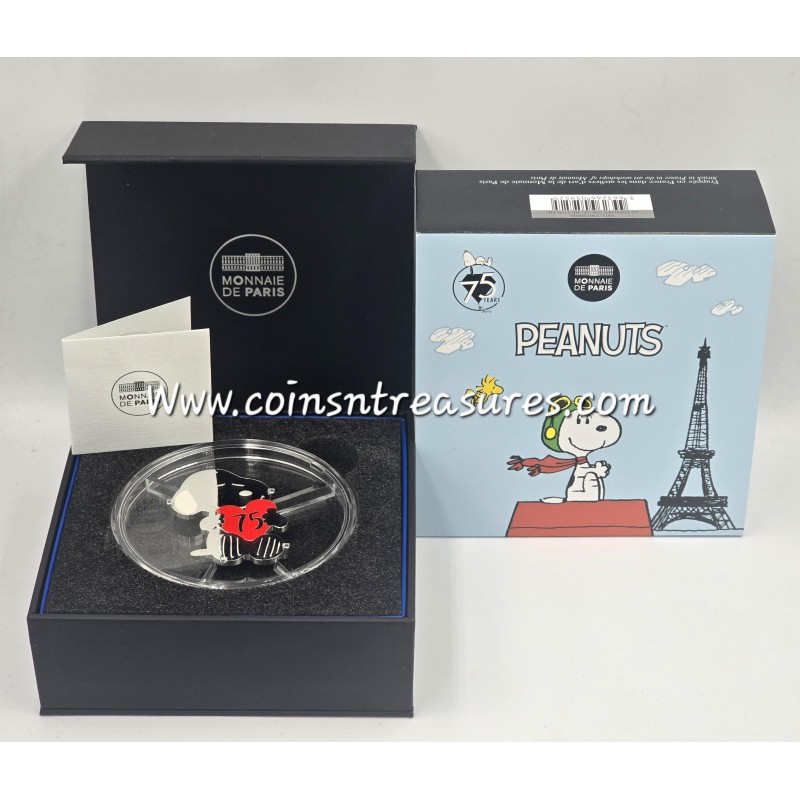 France Peanuts 75th Anniversary Snoopy Shaped .999 Silver WORLD COINS