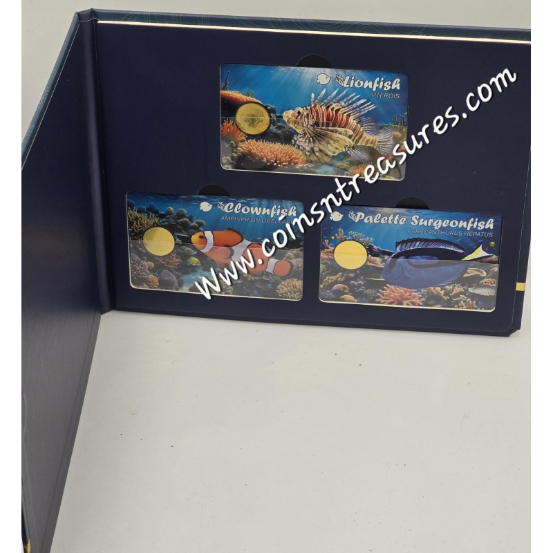 Coral Fish 1/1000 Oz .999 Gold 3 coin cards Album GOLD AND SILVER BULLION