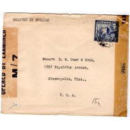 CYPRUS POSTAL HISTORY - KGVI 1942 CENSORED OPEN BY EXAMINER CENSOR M/7  CYPRUS TO USA
