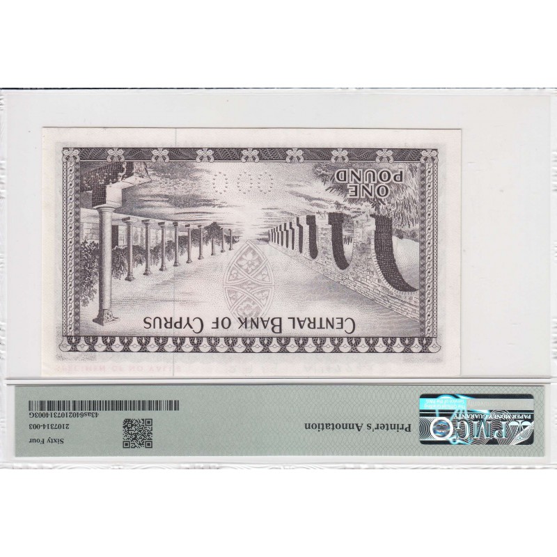CYPRUS 1 POUNDS 1969 BANKNOTE RARE SPECIMEN P43as UNC PMG 64 WORLD BANKNOTES