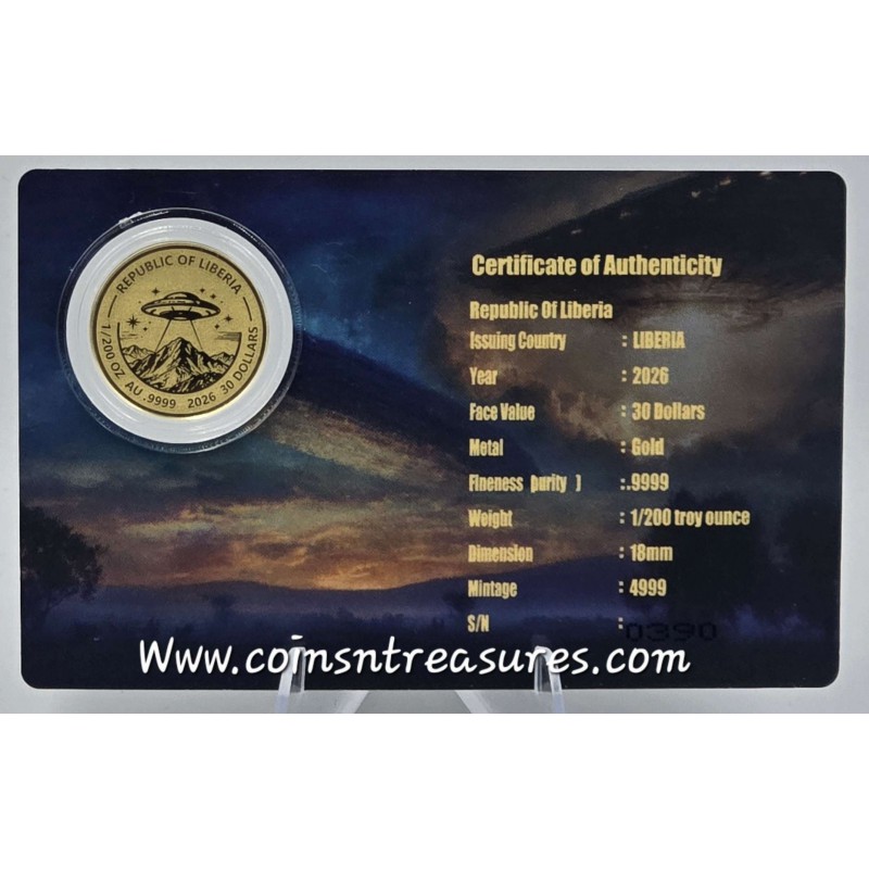 ALIEN 1/200 Oz Gold Coin card 30$ Liberia 2026 GOLD AND SILVER BULLION