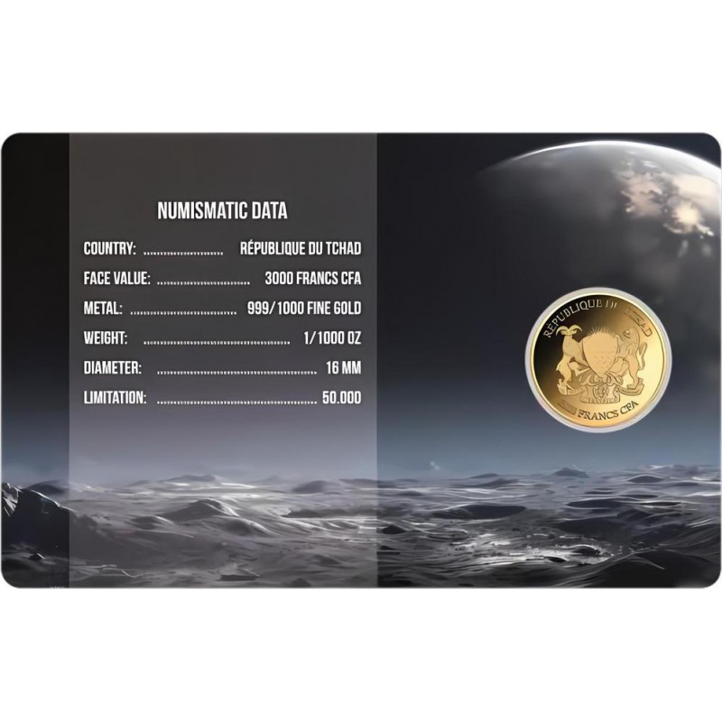 MOONLANDING 1/1000 Oz Gold Coin 3000 Francs Chad 2024 GOLD AND SILVER BULLION