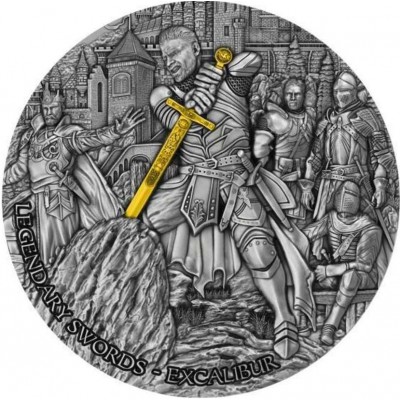 EXCALIBUR Legendary Swords 2 Oz Silver Coin 5$ Niue 2024