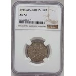 Mauritius 1/2 Rupee Silver coin 1934 NGC AU58 WORLD COINS