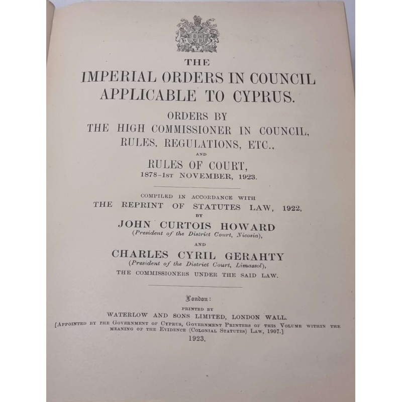 STATUE LAWS OF CYPRUS VOL II 1878 - 1923 HARDCOVER BOOK IMPERIAL ORDERS JOHN CURTOIS HOWARD ANTIQUES & OTHER COLLECTIBLES