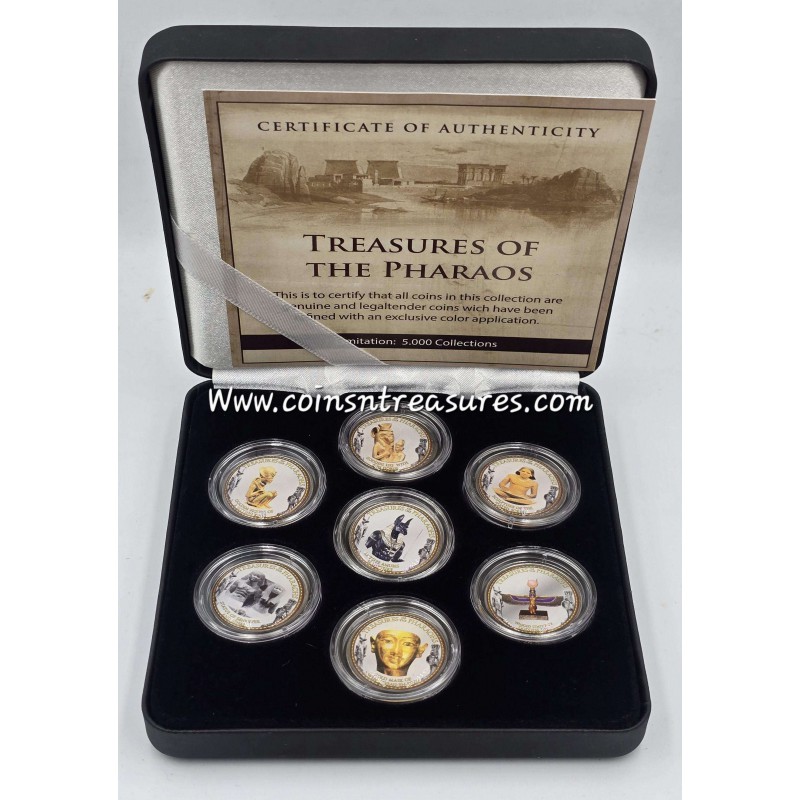 Treasures of the pharaohs II - set collection of 7 colored coins WORLD COINS