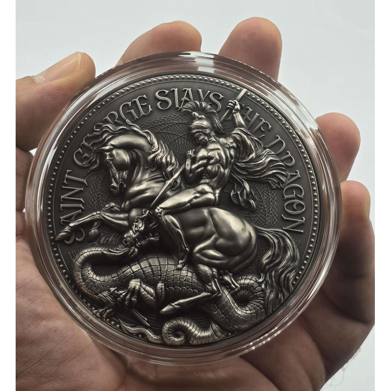 Chad 2 oz SILVER COIN SAINT GEORGE SLAYS THE DRAGON 2021 GOLD AND SILVER BULLION