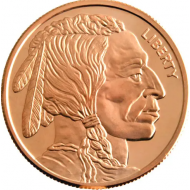 Indian Head with Buffalo 1 oz 999 Fine Copper coin round