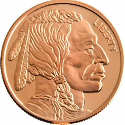 Indian Head with Buffalo 1 oz 999 Fine Copper coin round