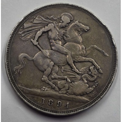 GREAT BRITAIN UK 1894 CROWN SILVER COIN QUEEN VICTORIA LVIII