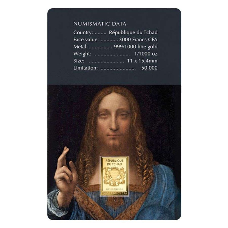 Salvator Mundi Da Vinci 1/1000 Oz Gold .999 Coin Chad GOLD AND SILVER BULLION