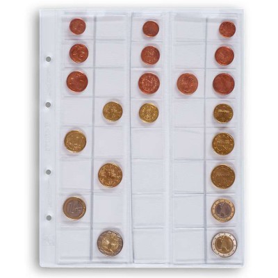 Optima 5 coin sheets, for Euro Sets up to 26 mm Ø, clear