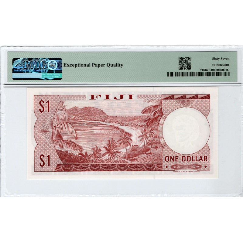 FIJI 1974 1 dollar QEII BANKNOTE P71b PMG 67 EPQ WORLD BANKNOTES
