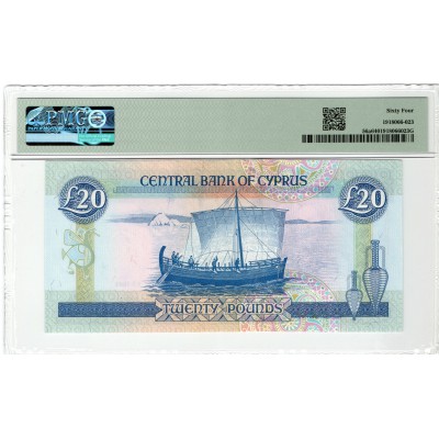 CYPRUS 20 POUNDS 1992 BANKNOTE PMG 64 p56a LOW NUMBER