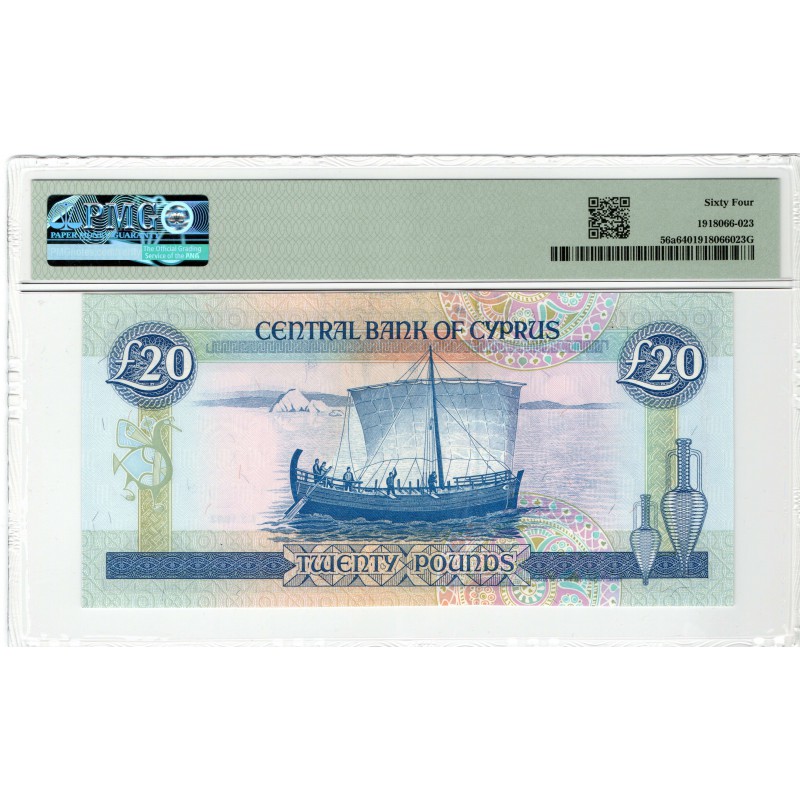 CYPRUS 20 POUNDS 1992 BANKNOTE PMG 64 p56a LOW NUMBER WORLD BANKNOTES