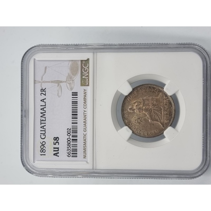 GUATEMALA 1896 SILVER 2 REALES COIN NGC AU58 WORLD COINS