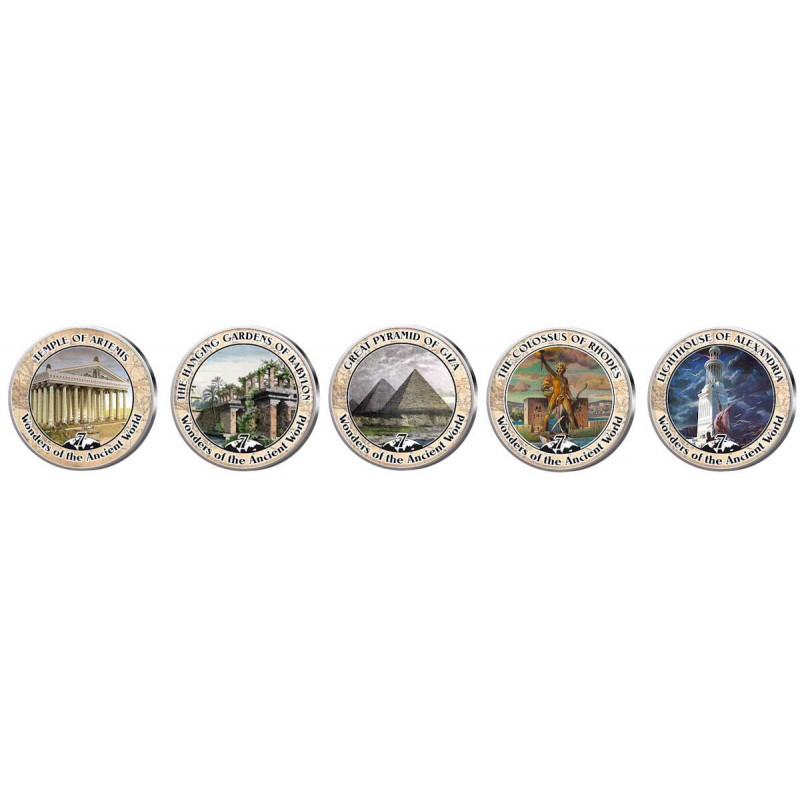 Wonders of the World 2 - set collection of 7 colored coins WORLD COINS