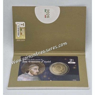 Italy 2 Euro coin St. Francis of Assisi 2026 Coin card