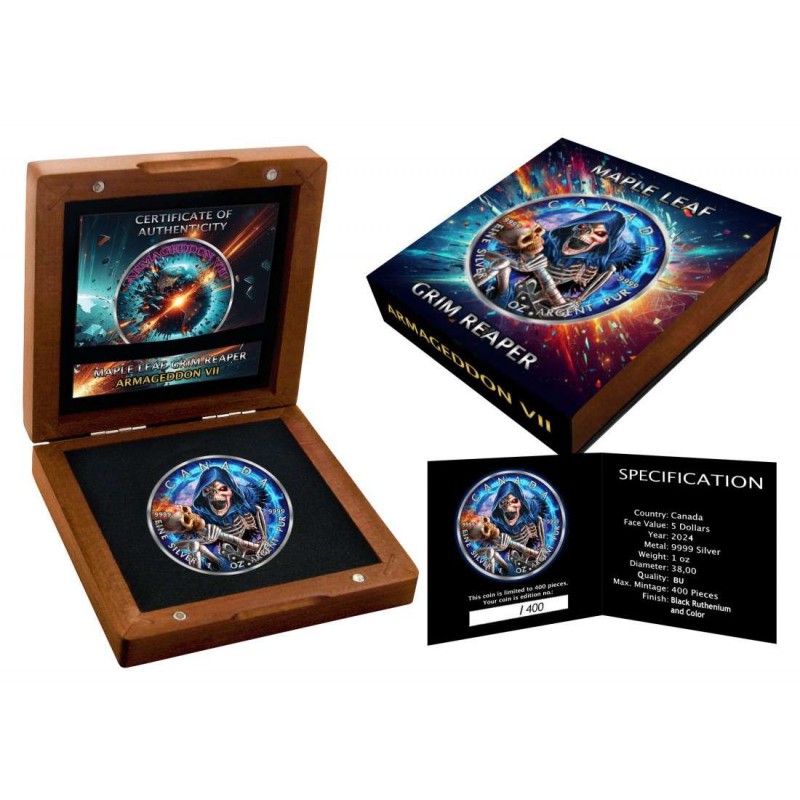GRIM REAPER Armageddon VII 1 oz Silver Coin Canada 2024 Box + Coa GOLD AND SILVER BULLION