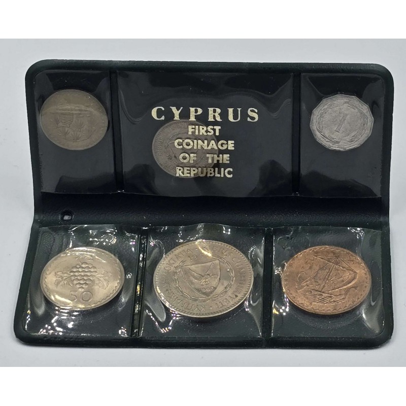 CYPRUS 1963 COMPLETE YEAR SET MILS COINS IN ORIGINAL WALLET CASE WORLD COINS