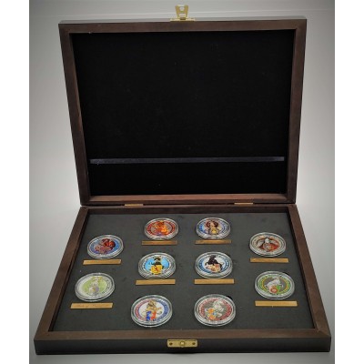 COMPLETE SET OF QUEEN’S BEASTS COLORED – COLORIZED 2016-2021 2 OZ SILVER BULLION 10-COIN SET – GEM BU IN DISPLAY CASE – ROYAL MINT