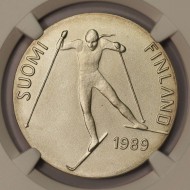 FINLAND SILVER 100 MARKKAA 1989 SKI LAHTI NGC MS67