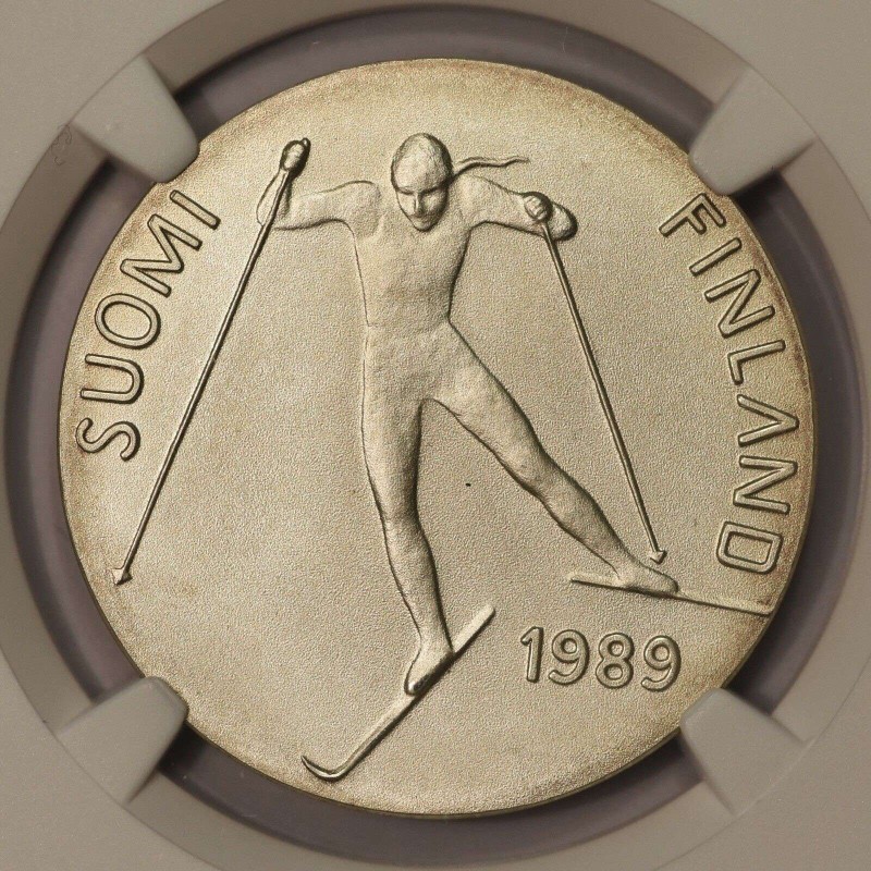 FINLAND SILVER 100 MARKKAA 1989 SKI LAHTI NGC MS67 WORLD COINS