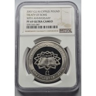 CYPRUS 2007 POUND TREATY OF ROME NGC PF69 UCA COIN