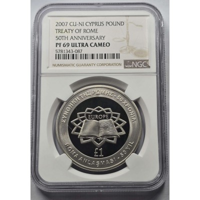 CYPRUS 2007 POUND TREATY OF ROME NGC PF69 UCA COIN