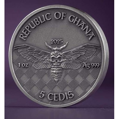 GANGSTER Memento Mori 1 Oz Silver Coin 5 Cedis Ghana 2025