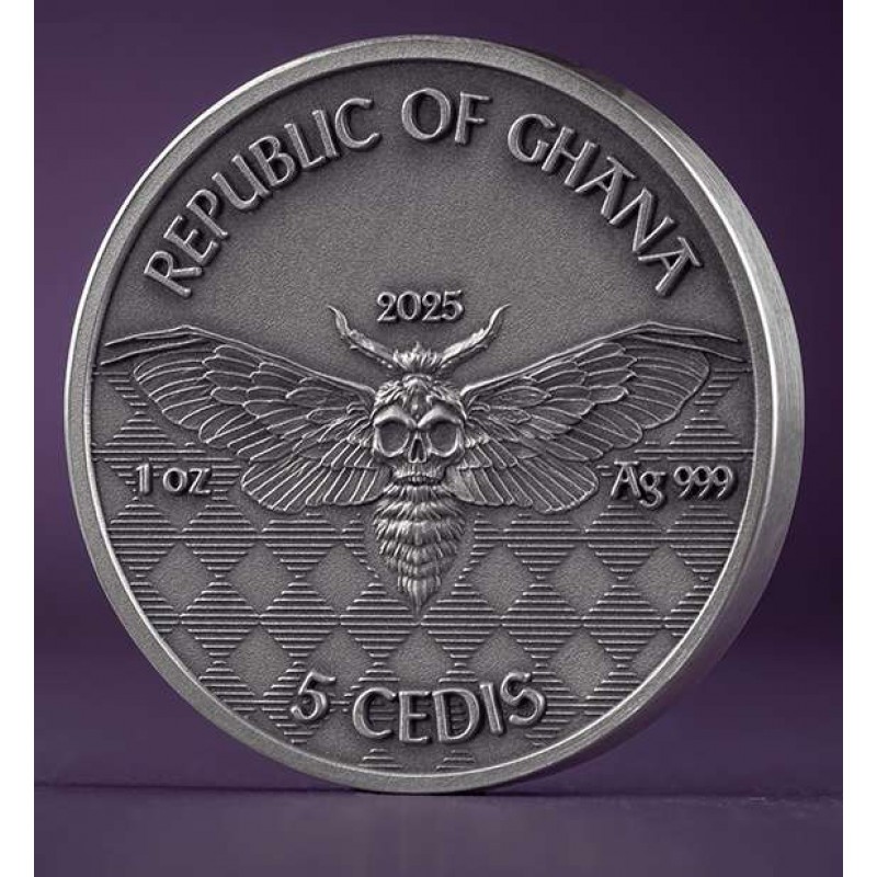 GANGSTER Memento Mori 1 Oz Silver Coin 5 Cedis Ghana 2025 GOLD AND SILVER BULLION