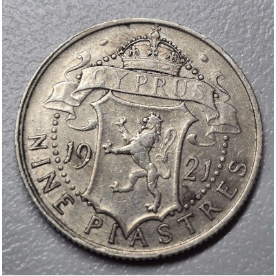 CYPRUS 9 SILVER PIASTRE COIN 1921 IN VF-EXF