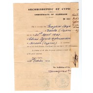 CYPRUS 1953 OFFICIAL MARRIAGE CERTIFICATE DOCUMENT SIGHNED