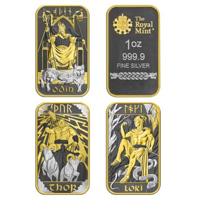 NORSE GODS – ODIN THOR LOKI 3 x 1oz Silver Bars Special Edition