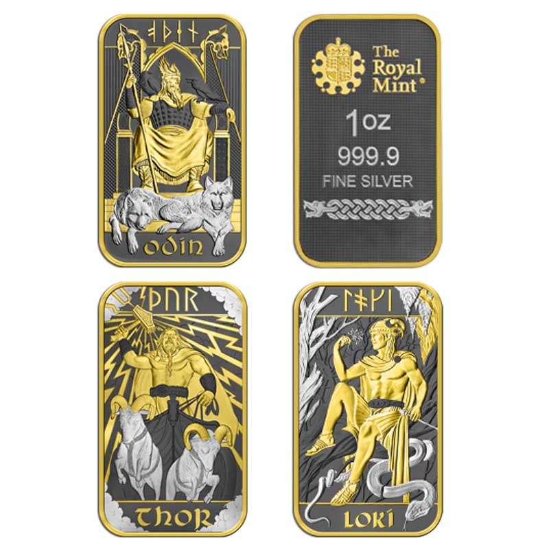 NORSE GODS – ODIN THOR LOKI 3 x 1oz Silver Bars Special Edition GOLD AND SILVER BULLION