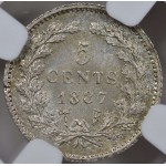 NETHERLANDS SILVER 5 CENTS COIN 1887 WILLIAM III NGC MS66 WORLD COINS