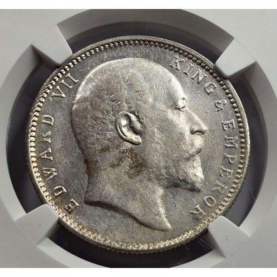 British India Silver 1 rupee 1906 C King Edward NGC MS61