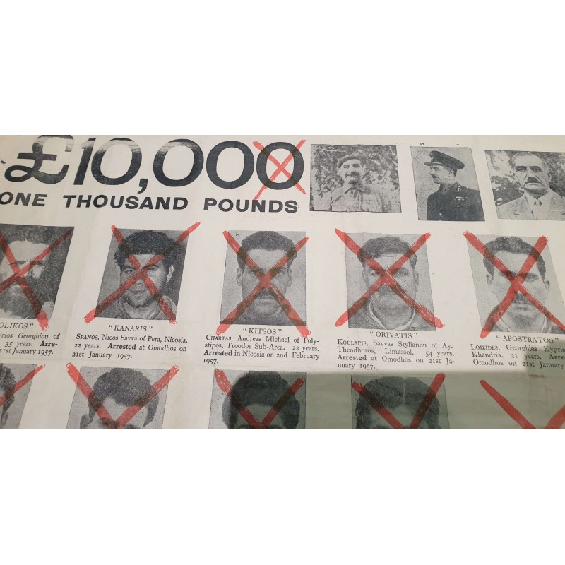 CYPRUS EOKA 1957 OUTDOOR WALL POSTER OF WANTED EOKA FIGHTERS ANTIQUES & OTHER COLLECTIBLES