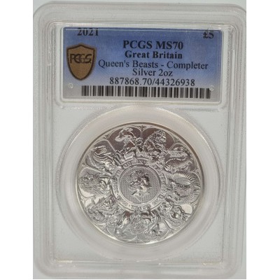UK Queen's Beasts 2021 £5 The Completer Coin Silver 2 oz Pcgs MS70
