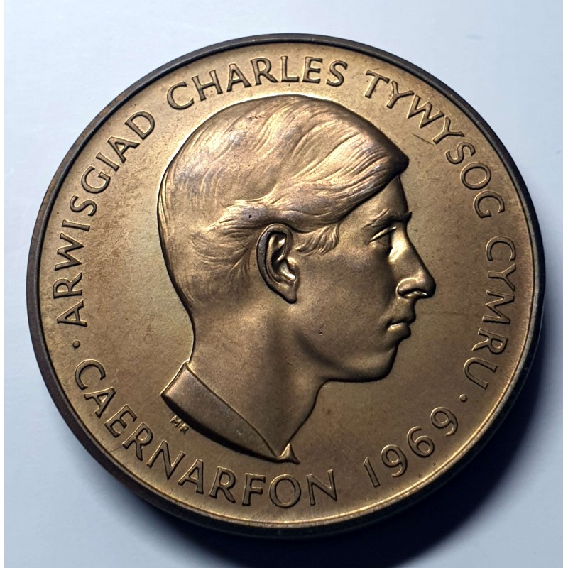 UK GREAT BRITAIN 1969 PIEDFORT BRASS MEDAL OF PRINCE CHARLES WORLD COINS