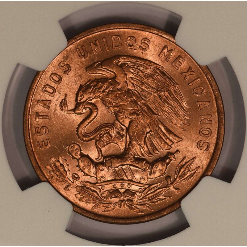 MEXICO 20 CENTAVOS COIN 1965 NGC MS66 RD WORLD COINS