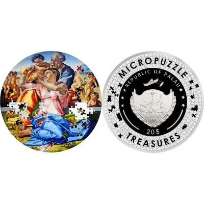 DONI TONDO Michelangelo Micropuzzle Treasures 3 Oz Silver Coin Palau 2023