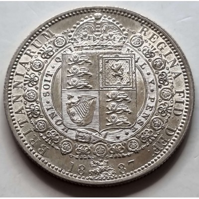 GREAT BRITAIN UK 1887 HALF CROWN SILVER COIN QUEEN VICTORIA