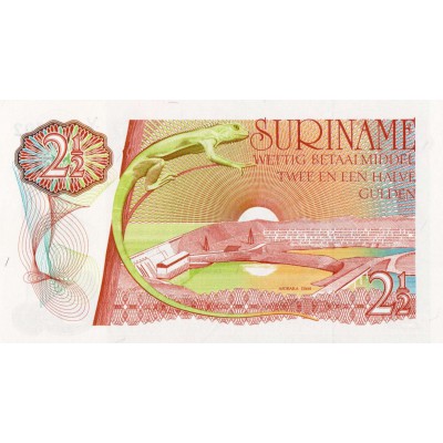 Suriname 1960 2 1/2 Gulden UNC Lizard & Afobaka bird P119
