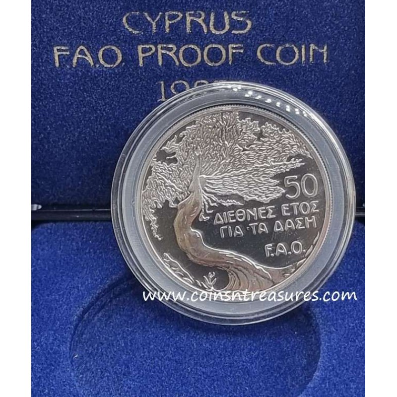 CYPRUS 1985 SILVER PROOF COIN 50 CENTS FAO SAVE THE FORESTS WORLD COINS