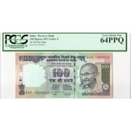 INDIA 100 RUPEES 2012 LETTER G GANDHI PCGS 64PPQ P98ab LOW SERIAL NUMBER 2 !!!!!