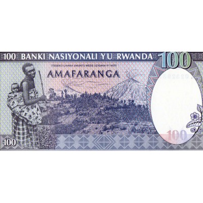 AFRICA RWANDA 1989 100 FRANCS ZEBRA P19 UNC