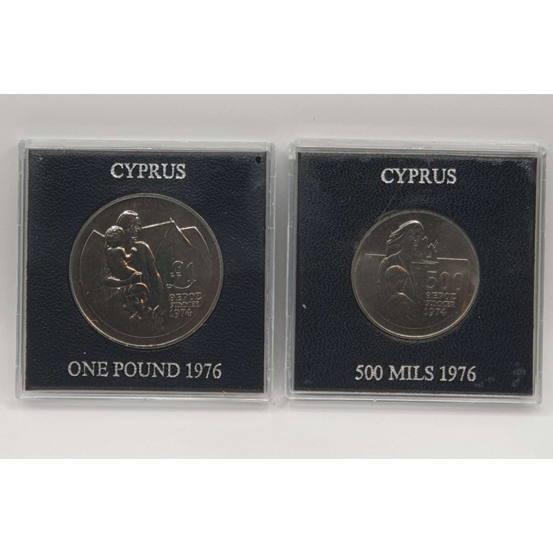 CYPRUS 1976 BU 1 POUND & 500 MILS REFUGEES SET WORLD COINS